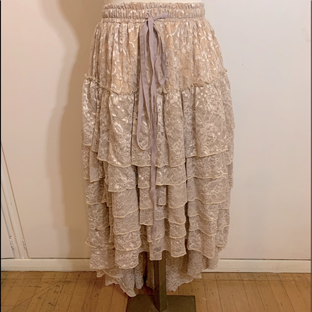 Belle Poque Lace Tiered Maxi Skirt Peasant Boho / high low maxi skirt